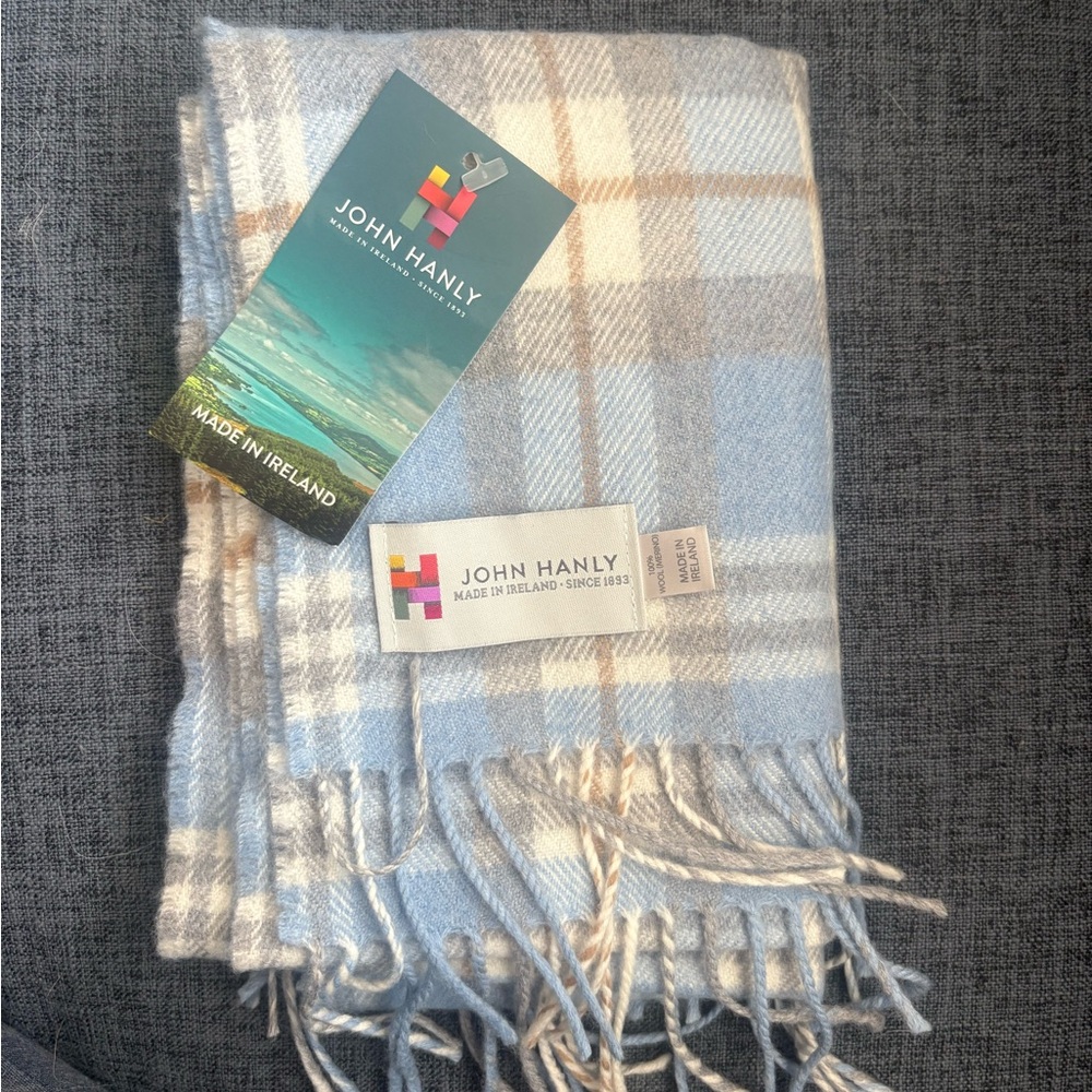 John Hanly Blue and Cream Plaid Scarf
